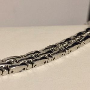 Silver Stainless Steel Faux Diamond Band Bracelet